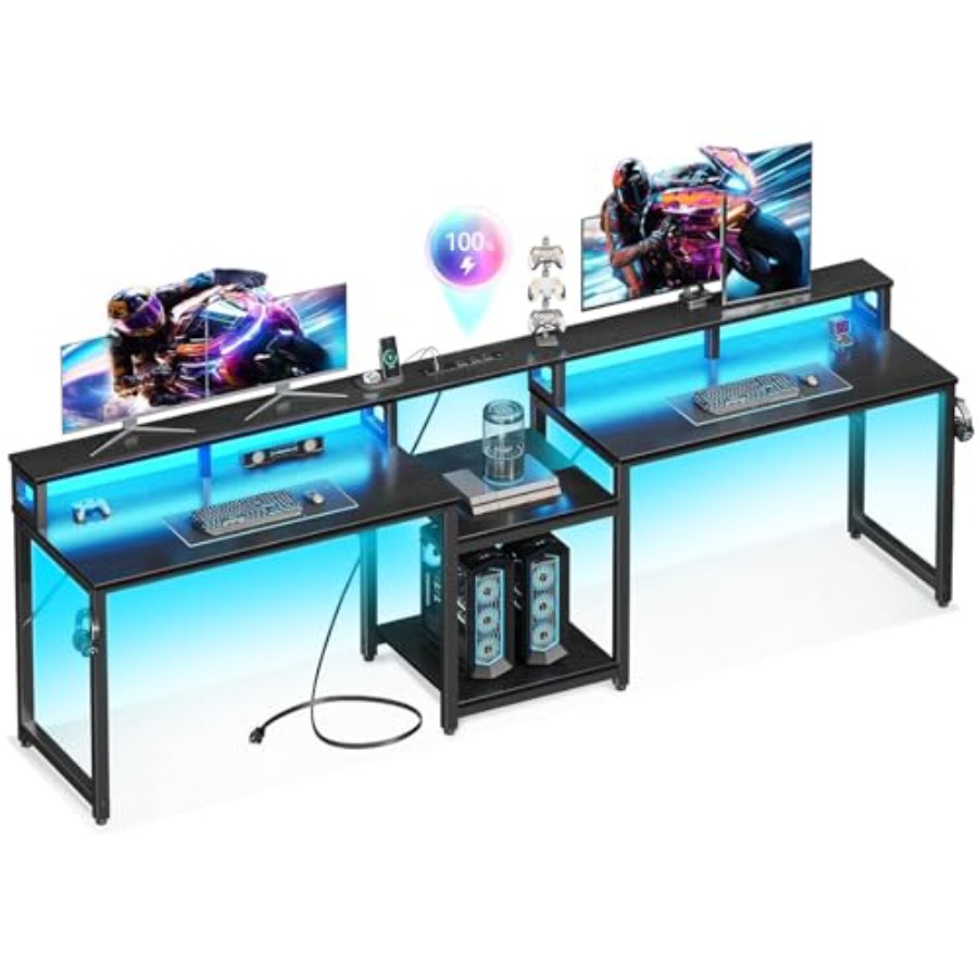 L Shaped Desk Setup - Bureau de jeu pour deux personnes,