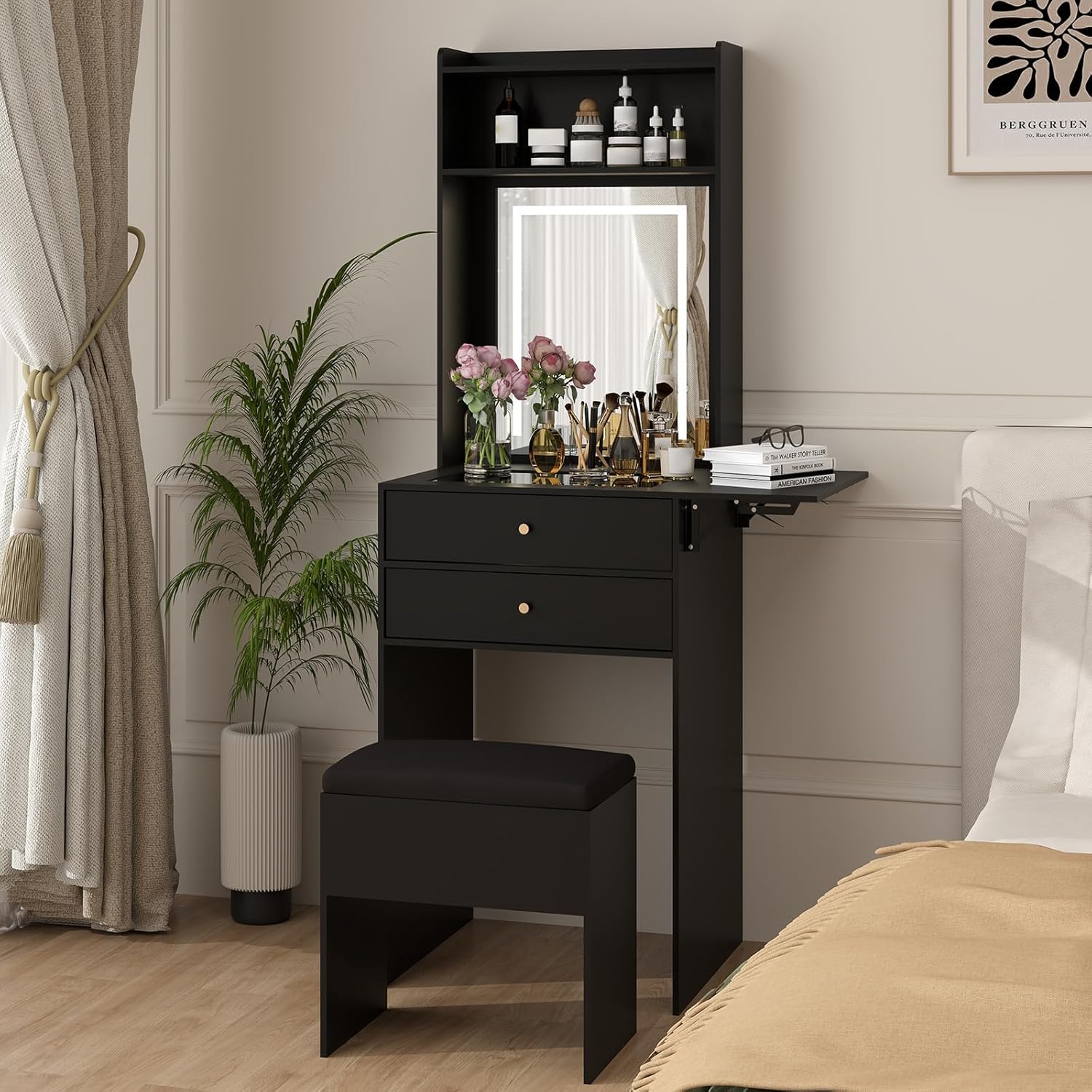 Desk Vanity Setup - Mini coiffeuse noire pour chambre à