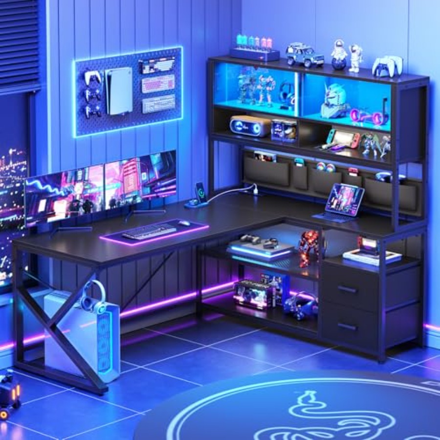 L Shaped Desk Setup - Bureau de jeu en forme de