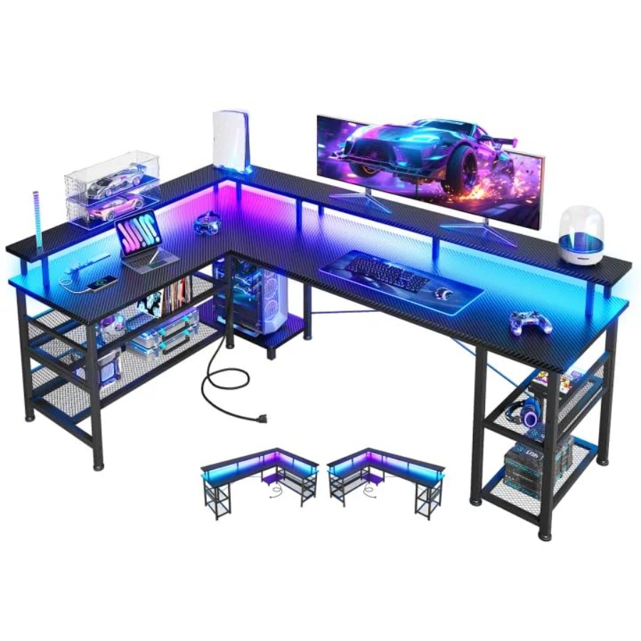 L Shaped Desk Setup - 66 Grand bureau de jeu en
