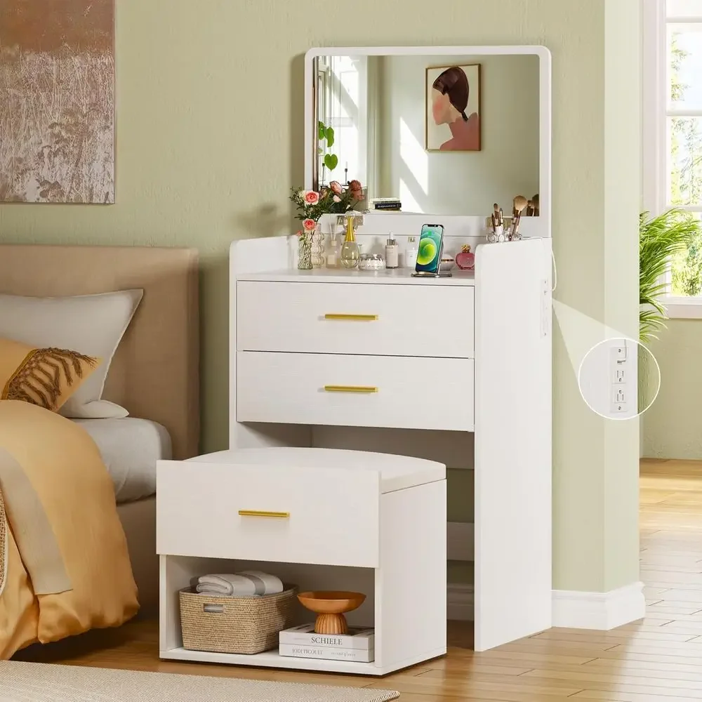 Desk Vanity Setup - Coiffeuse 3-en-1 avec miroir rabattable, ensemble