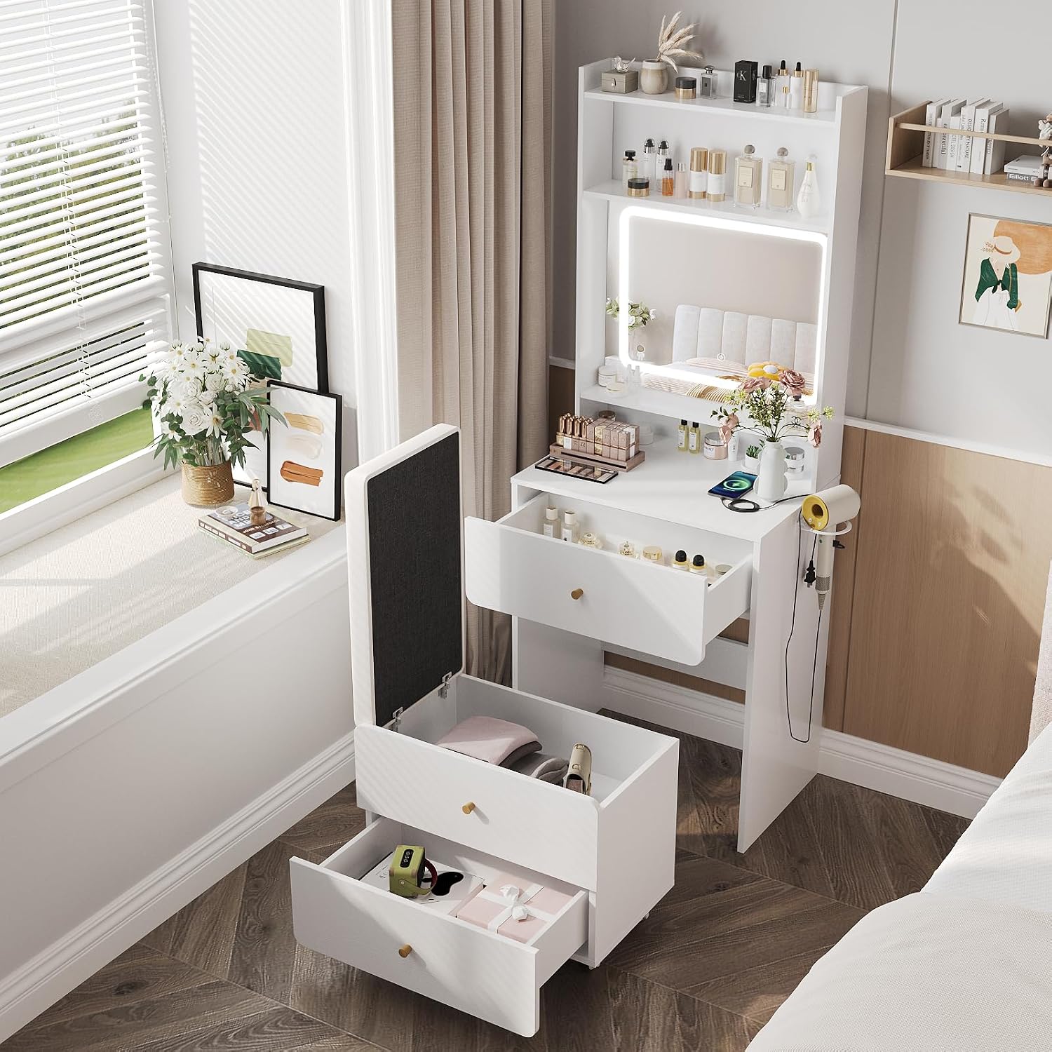 Desk Vanity Setup - Coiffeuse avec miroir et éclairage, petite
