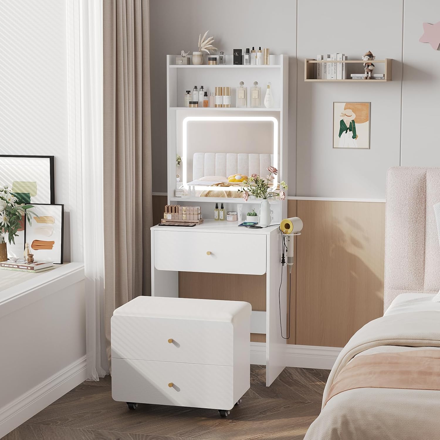 Vabches Coiffeuse avec miroir  - Desk Vanity Setup avis et prix
