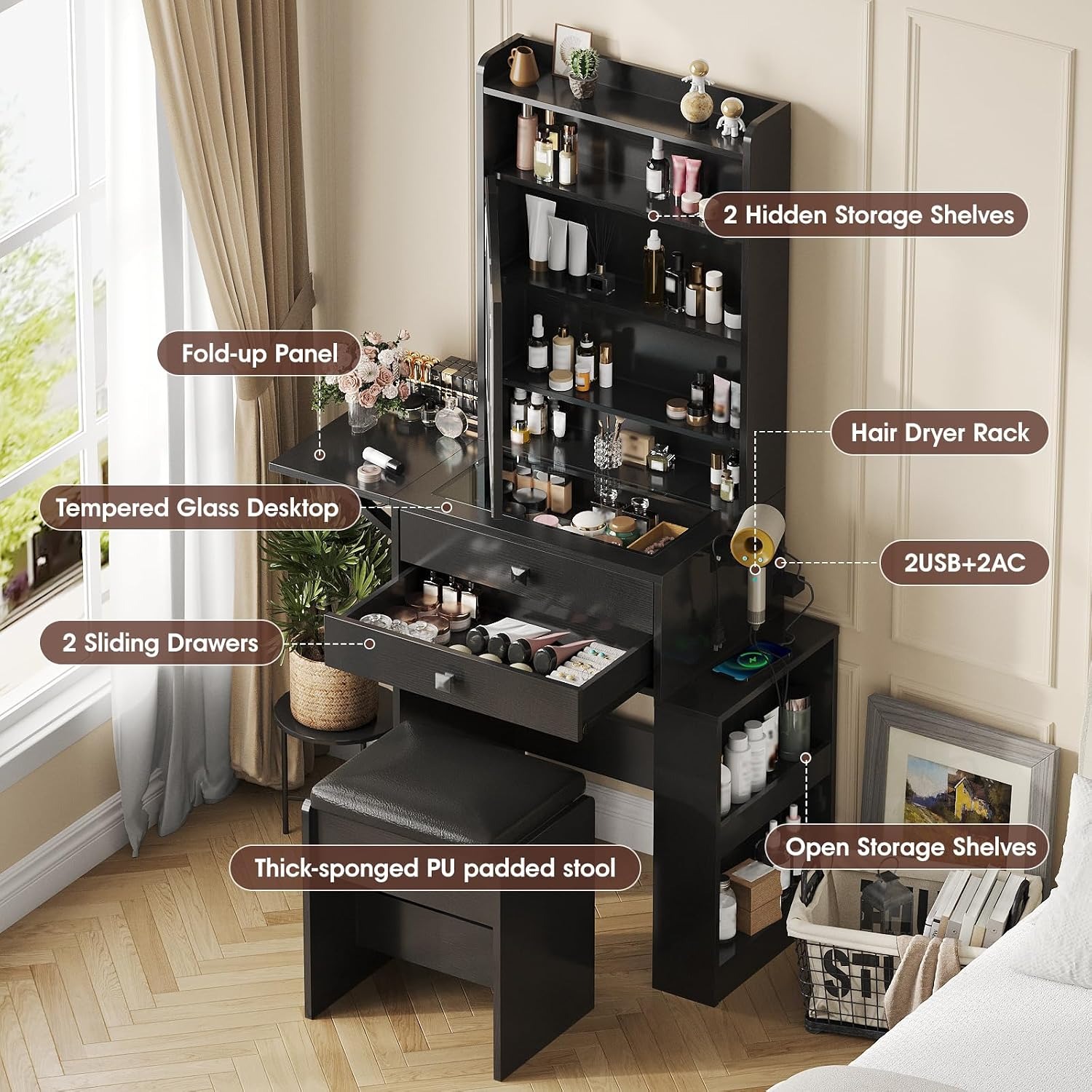 Petit bureau de maquillage ave - Desk Vanity Setup avis et prix