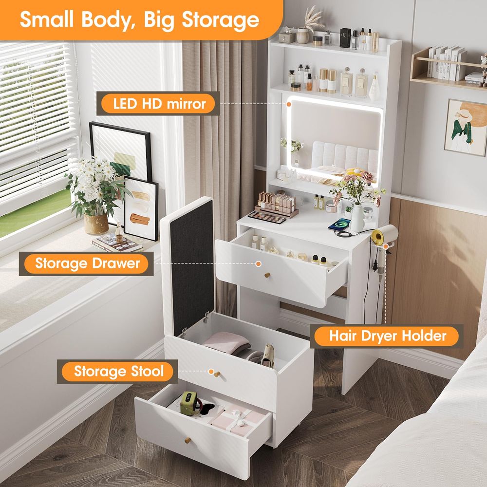 Coiffeuse avec miroir et éclai - Desk Vanity Setup avis et prix