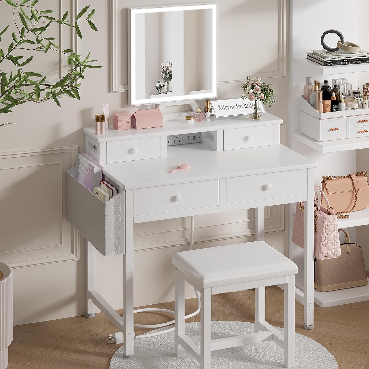 Coiffeuse blanche avec miroir  - Desk Vanity Setup avis et prix