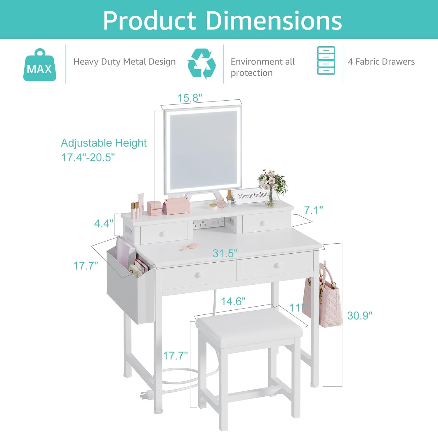 Coiffeuse blanche avec miroir  - Desk Vanity Setup avis et prix