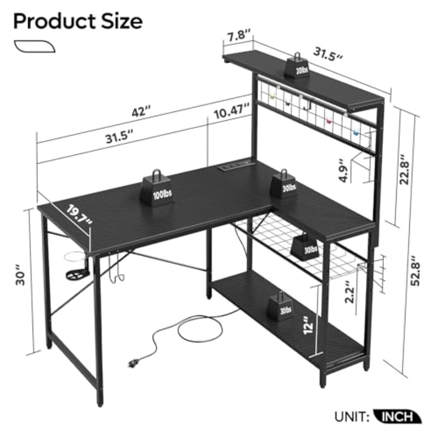 Bureau de jeu de 42 pouces ave - L Shaped Desk Setup avis et prix